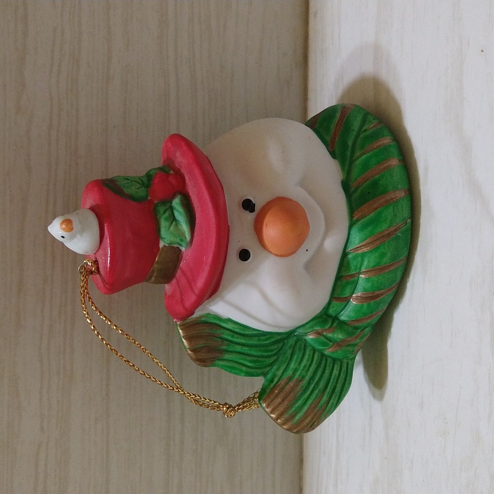 Vintage RARE Bisque Snowman Christmas Ornament Made in Taiwan